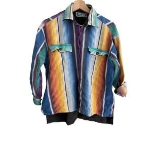 Vintage 90s Bonjour Women's Striped Long Sleeve Button Up Shirt M 100% Cotton